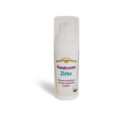 Handcreme Zirbe 50 ml Spender  Feuchtigkeitsspendende Handpflegecreme mit Olivenöl, Urea und wertvoller Sheabutter.  Die Handcreme Zirbe sorgt für weiche und geschmeidige Hände.