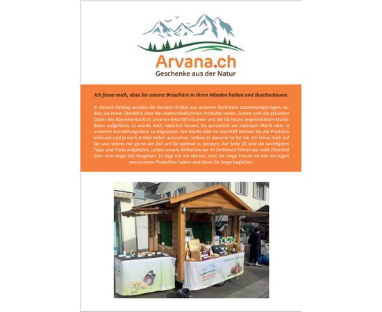 Katalog Arvana mit 32 Seiten Produktübersicht mit Tipps & Tricks Für Sie oder Ihren Liebsten, für Verwandte und Bekannte. Danke für Ihre Unterstützung