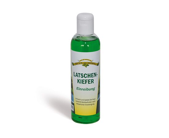 Latschenkiefer Einreibung 250 ml      Erfrischt und belebt die Haut.   Schenkt Wohlbefinden nach körperlicher Anstrengung.   Unterstützt die Durchblutung der Haut.