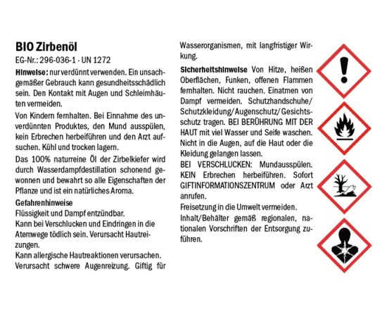 BIO Zirbenöl 10 ml 100% naturrein mit Zirbenherz